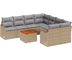 Lauko baldų komplektas Sodo Sofų Rinkinys su pagalve 9 pcs Smėlio poliratanas
