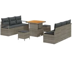 Sodo Sofų Rinkinys su saugykla 9 pcs Pilka Poli ratanas