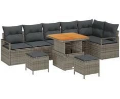 Lauko baldų komplektas Sodo Sofų Rinkinys su pagalve 9 pcs Pilka Poli ratanas