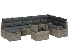 Lauko baldų komplektas Sodo Sofų Rinkinys su pagalve 9 pcs Pilka Poli ratanas