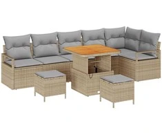 Lauko baldų komplektas Sodo Sofų Rinkinys su pagalve 9 pcs Smėlio Poli ratanas