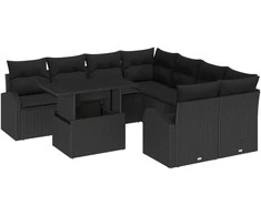 Sodo Sofų Rinkinys su pagalve 9 pcs Juoda Poli ratanas