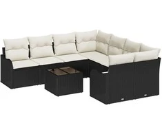 Sodo Sofų Rinkinys su pagalve 9 pcs Juoda poliratanas
