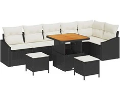 Lauko baldų komplektas Sodo Sofų Rinkinys su pagalve 9 pcs Juoda poliratanas