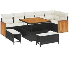 Sodo Sofų Rinkinys 11 pcs Juoda ir kreminė poliratanas