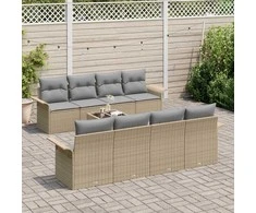 Lauko baldų komplektas Sodo Sofų Rinkinys 9 pcs Smėlio Poli ratanas