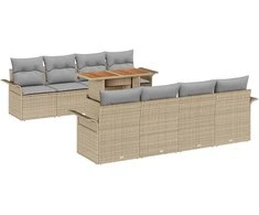 Lauko baldų komplektas Sodo Sofų Rinkinys su saugykla 9 pcs Smėlio Poli ratanas