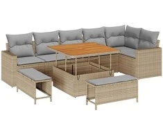 Lauko baldų komplektas Sodo Sofų Rinkinys 9 pcs Smėlio poliratanas