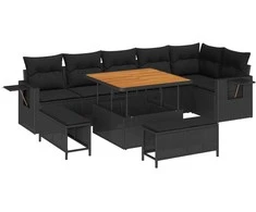 Lauko baldų komplektas Sodo Sofų Rinkinys 9 pcs Juoda poliratanas
