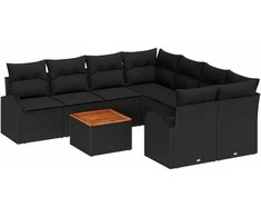 Lauko baldų komplektas Sodo Sofų Rinkinys su pagalve 9 pcs Juoda poliratanas