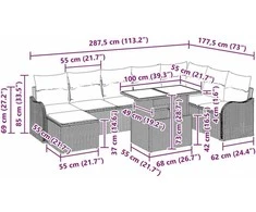 Lauko baldų komplektas Sodo Sofų Rinkinys su pagalve 9 pcs Smėlio Poli ratanas