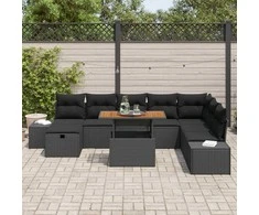 Lauko baldų komplektas Sodo Sofų Rinkinys su pagalve 9 pcs Juoda poliratanas