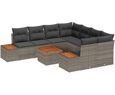 Lauko baldų komplektas Sodo Sofų Rinkinys su saugykla 9 pcs Pilka Poli ratanas