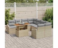 Lauko baldų komplektas Sodo Sofų Rinkinys su saugykla 9 pcs Smėlio Poli ratanas