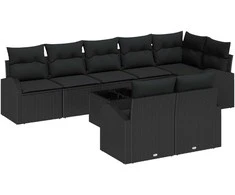 Lauko baldų komplektas Sodo Sofų Rinkinys su pagalve 9 pcs Juoda poliratanas