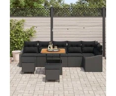 Lauko baldų komplektas Sodo Sofų Rinkinys su pagalve 9 pcs Juoda poliratanas