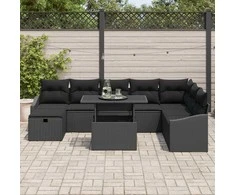 Sodo Sofų Rinkinys su pagalve 9 pcs Juoda Poli ratanas