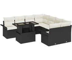 Sodo Sofų Rinkinys su pagalve 9 pcs Juoda Poli ratanas