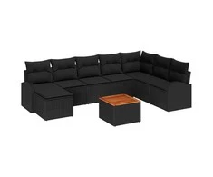 Lauko baldų komplektas Sodo Sofų Rinkinys su saugykla 9 pcs Juoda poliratanas