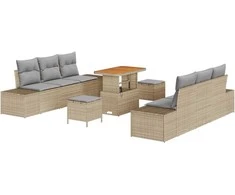Sodo Sofų Rinkinys su pagalve 9 pcs Smėlio Poli ratanas