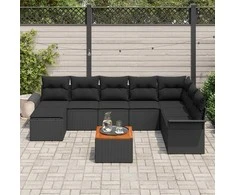 Lauko baldų komplektas Sodo Sofų Rinkinys su pagalve 9 pcs Juoda poliratanas