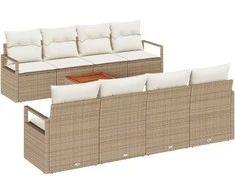 Lauko baldų komplektas Sodo Sofų Rinkinys 9 pcs Bežinė ir kreminė poliratanas