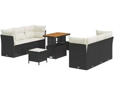 Sodo Sofų Rinkinys 9 pcs Juoda ir kreminė poliratanas