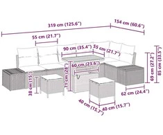 Sodo Sofų Rinkinys su pagalve 9 pcs Pilka Poli ratanas