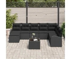 Lauko baldų komplektas Sodo Sofų Rinkinys su pagalve 9 pcs Juoda Poli ratanas