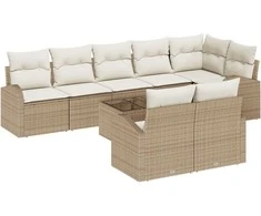 Lauko baldų komplektas Sodo Sofų Rinkinys su pagalve 9 pcs Bežinė ir balta poliratanas
