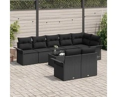 Lauko baldų komplektas Sodo Sofų Rinkinys su pagalve 9 pcs Juoda Poli ratanas