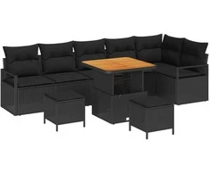 Lauko baldų komplektas Sodo Sofų Rinkinys su pagalve 9 pcs Juoda Poli ratanas