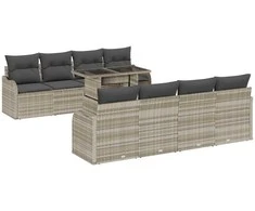Lauko baldų komplektas Sodo Sofų Rinkinys su pagalve 7 pcs Šviesiai pilka poliratanas