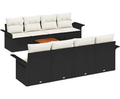 Sodo Sofų Rinkinys 9 pcs Juoda ir kreminė poliratanas
