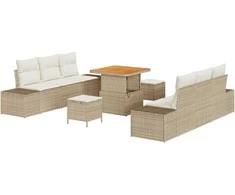 Sodo Sofų Rinkinys su pagalve 9 pcs Smėlio Poli ratanas