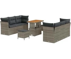 Lauko baldų komplektas Sodo Sofų Rinkinys 9 pcs Pilka poliratanas