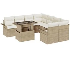 Lauko baldų komplektas Sodo Sofų Rinkinys su pagalve 9 pcs Smėlio Poli ratanas