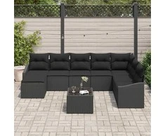 Lauko baldų komplektas Sofos komplektas su pagalve 9 pcs Juoda poliratanas