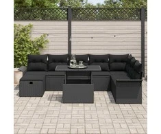 Lauko baldų komplektas Sodo Sofų Rinkinys su pagalve 9 pcs Juoda Poli ratanas