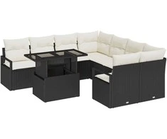 Lauko baldų komplektas Sodo Sofų Rinkinys su pagalve 9 pcs Juoda Poli ratanas