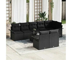 Lauko baldų komplektas Sodo Sofų Rinkinys su pagalve 9 pcs Juoda Poli ratanas