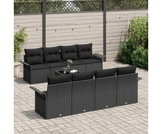 Lauko baldų komplektas Sodo Sofų Rinkinys su pagalve 9 pcs Juoda poliratanas