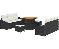 Sodo Sofų Rinkinys su pagalve 9 pcs Juoda ir kreminė