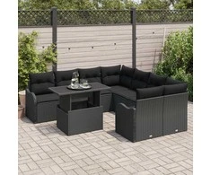 Sodo Sofų Rinkinys su pagalve 9 pcs Juoda Poli ratanas