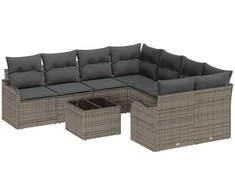 Sodo Sofų Rinkinys su pagalve 9 pcs Pilka poliratanas