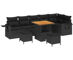 Lauko baldų komplektas Sodo Sofų Rinkinys 9 pcs Juoda poliratanas