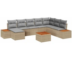Lauko baldų komplektas Sodo Sofų Rinkinys su pagalve 9 pcs Smėlio Poli ratanas