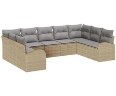 Lauko baldų komplektas Sodo Sofų Rinkinys 9 pcs Bežinė ir šviesiai pilka poliratanas