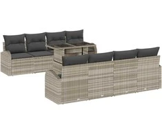 Sodo Sofų Rinkinys su pagalve 9 pcs Šviesiai pilka Poli ratanas