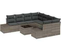 Lauko baldų komplektas Sodo Sofų Rinkinys su pagalve 9 pcs Pilka poliratanas